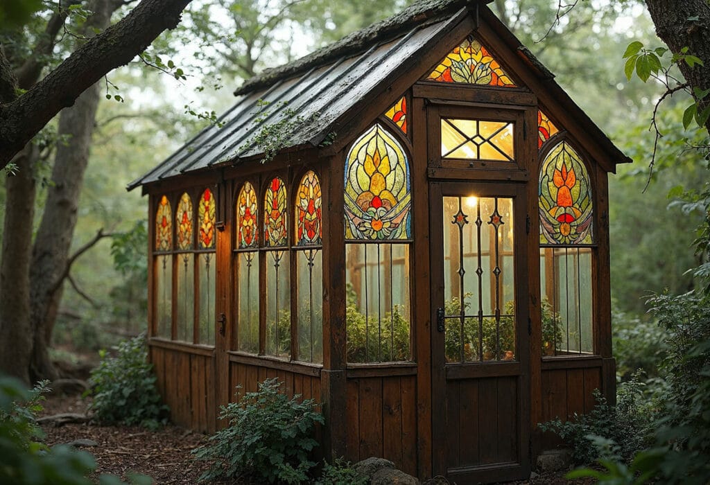 30+ Creative Greenhouse Ideas For Gardening All Year Round greenhouse with stained glass 1024x700 - 30+ Creative Greenhouse Ideas For Gardening All Year Round